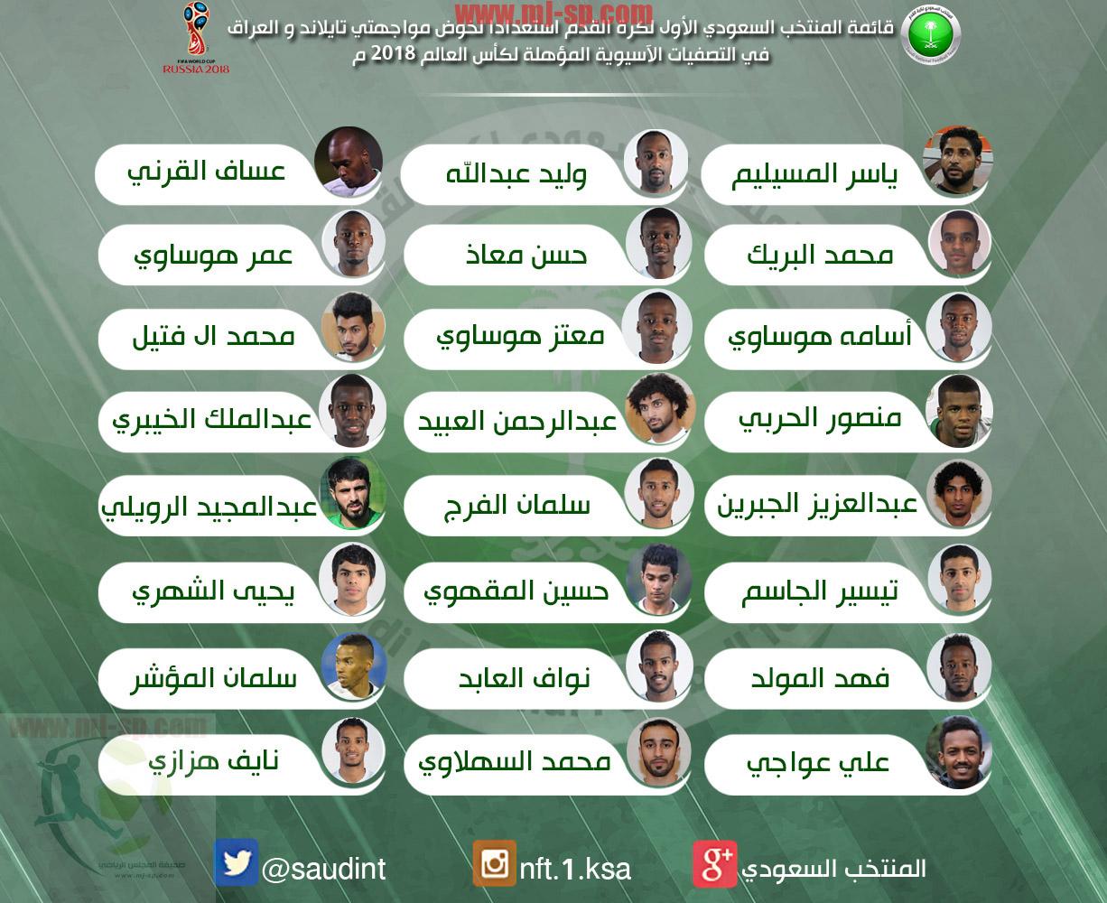 تشكيلة المنتخب السعودي لمواجهتي تايلاند و العراقي